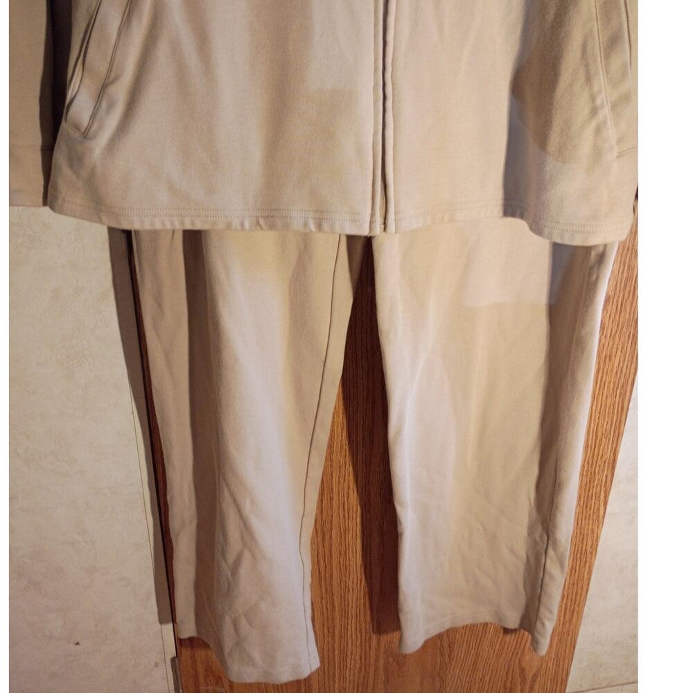 Appleseeds Cotton Lounge Set 2 Pc Zip Top Pants Pockets Comfort Wear L Neutral - Picture 10 of 13